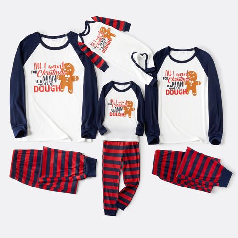 Christmas Gingerbread Man and Letter Print Snug Fit Family Matching Long-sleeve Pajamas Sets