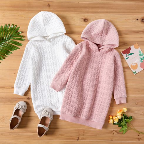 Kid Girl Solid Cable Knit Hooded Sweatshirt Dress