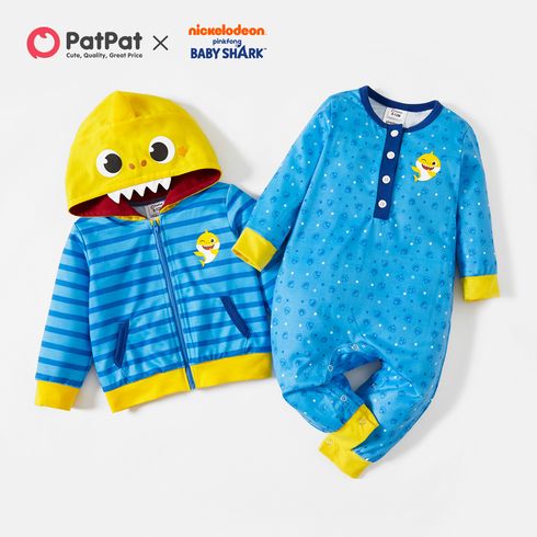 Baby Shark Stripe Hooded Coat and Polka Dot Jumpsuit for Baby