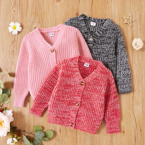 Toddler Girl Button Design Waffle Knit Sweater Cardigan
