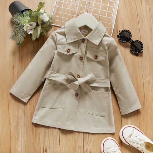 Toddler Girl 100% Cotton Button Design Solid Belted Trench Coat