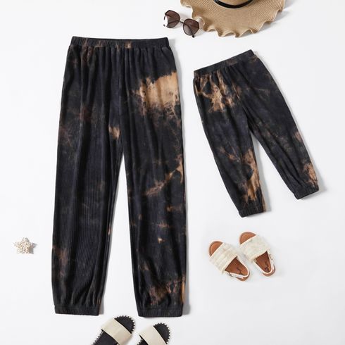 Tie Dye Coffee Ribbed Casual Jogger Sweatpants Sports Ninth Pants for Mom and Me
