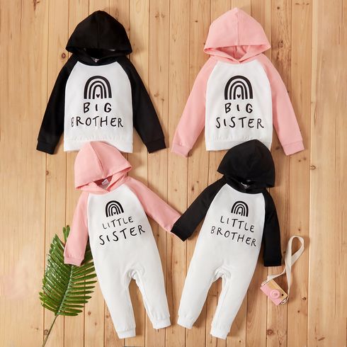 Rainbow and Letter Print Colorblock Sibling Matching Raglan Long-sleeve Hoodies