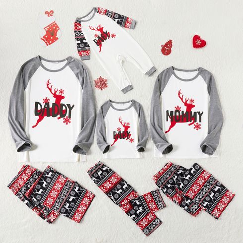 Christmas Reindeer and Letter Print Grey Family Matching Long-sleeve Pajamas Sets (Flame Resistant)