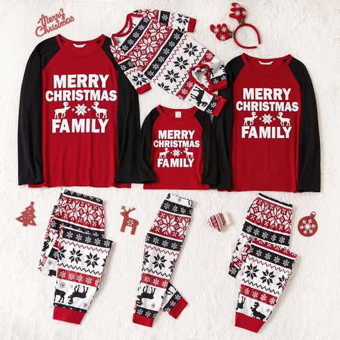 Christmas Letter Print Red Family Matching Raglan Long-sleeve Pajamas Sets (Flame Resistant)
