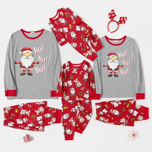 Christmas Cartoon Santa and Letter Print Red Family Matching Long-sleeve Pajamas Sets (Flame Resistant)