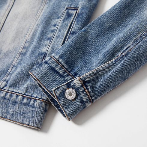 Light Blue Letter Design Long-sleeve Distressed Denim Jacket for Mom and Me Light Blue big image 5