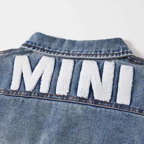 Light Blue Letter Design Long-sleeve Distressed Denim Jacket for Mom and Me Light Blue big image 3