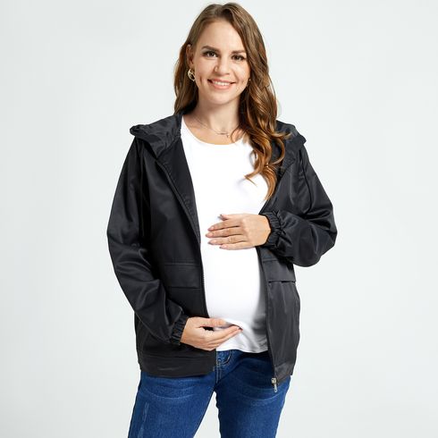 Maternity Black Zip Up Hooded Coat
