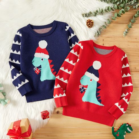 Trendy Kid Boy Animal Dinosaur Print Christmas Festival Warm Sweater