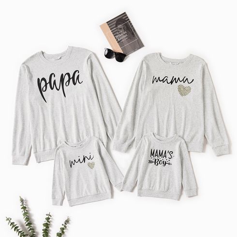 Leopard Love Heart and Letter Print Grey Family Matching Long-sleeve Cotton Sweatshirts