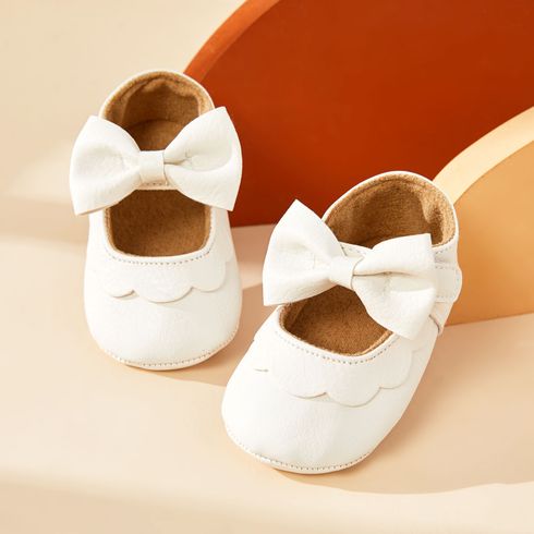 Baby / Toddler White Bowknot Decor Velcro Closure Prewalker Shoes White big image 1