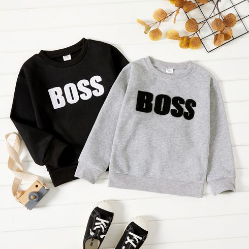 Kid Boy/Kid Girl Letter Embroidered Casual Fleece Lined Sweatshirt