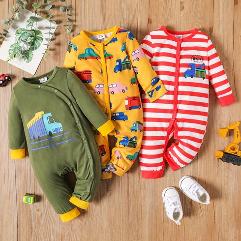 Baby Boy Cartoon Truck Print Long-sleeve Jumpsuit