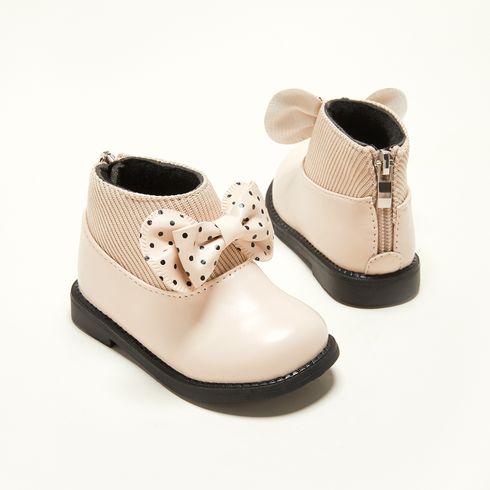 Toddler Polka Dots Bowknot Decor Solid Color Knit Splicing Boots