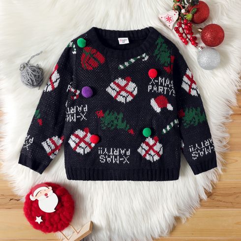 Toddler Boy Christmas Tree Hat Print Sweater