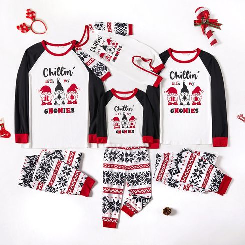 Christmas Gnome and Letter Print Family Matching Raglan Long-sleeve Pajamas Sets (Flame Resistant)