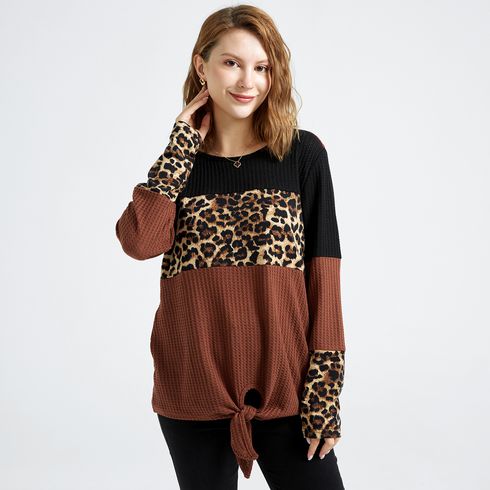 t-shirt colorblock leopard splice gola redonda manga longa