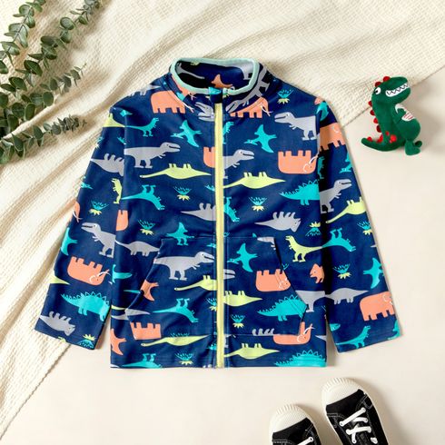 Kid Boy Dinosaur Print Stand Collar Zipper Jacket