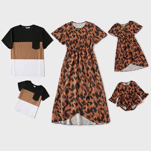 Family Matching All Over Leopard Print Short-sleeve Dresses and Short-sleeve T-shirts Sets