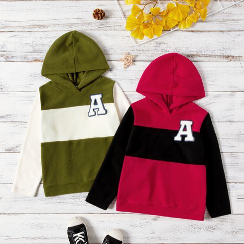 Kid Boy Letter Embroidered Colorblock Fuzzy Hoodie Sweatshirt
