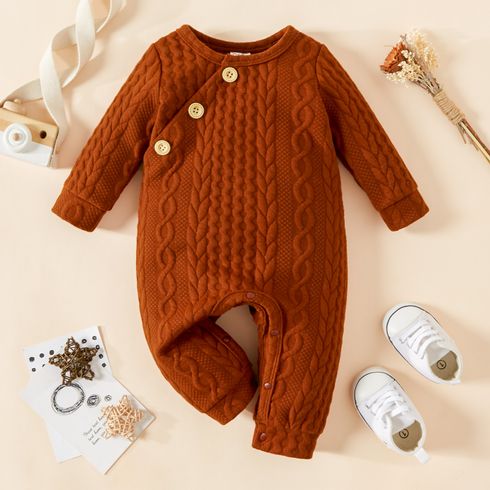 Baby Boy/Girl Brown Cable Knit Long-sleeve Jumpsuit