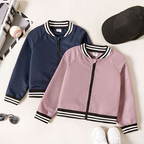 Kid Girl Casual Striped Zipper Bomber Jacket