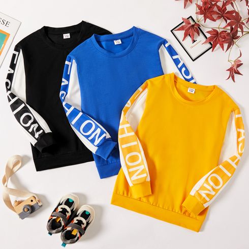 Kid Boy Letter Print Colorblock Sweatshirt