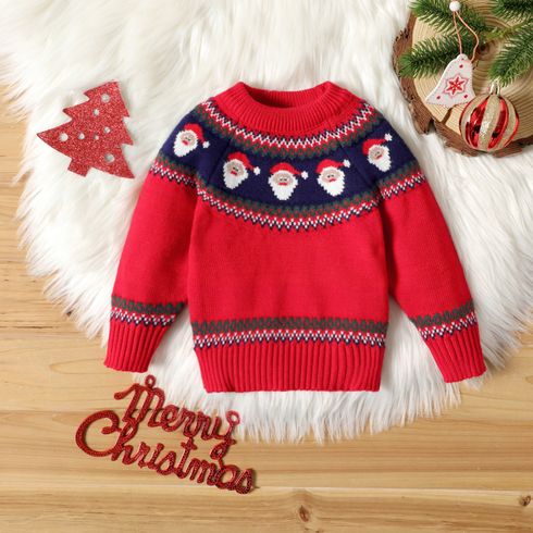 Christmas Santa Claus Pattern Red Baby Long-sleeve Knitted Sweater