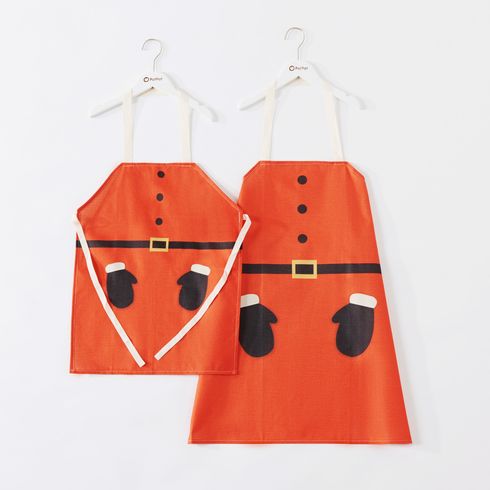 Christmas Gloves Print Red Apron for Mom and Me