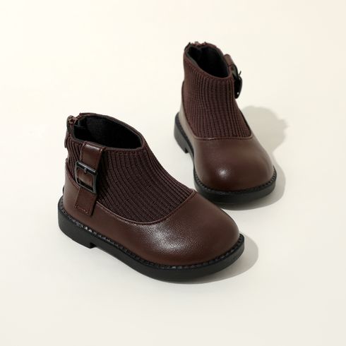 Toddler / Kid Brown Back Zipper Knit Splicing Boots