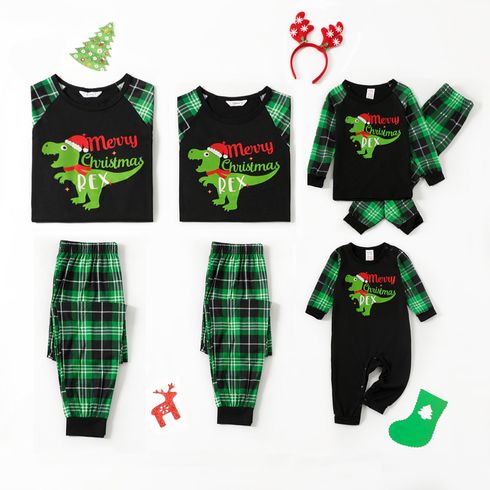 Family Matching Christmas Dinosaur and Plaid Print Long-sleeve Pajamas Set(Flame Resistant)