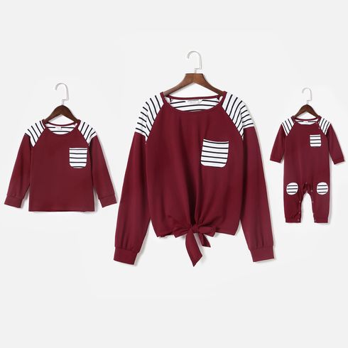Contrast Stripe Long-sleeve Sweatshirts for Mom and Me