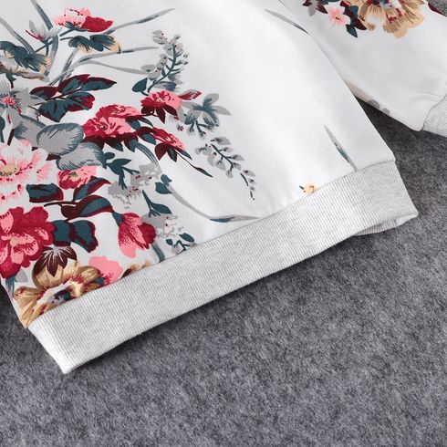 Floral Print Crewneck Drop Shoulder Long-sleeve Tops for Mom and Me White big image 7