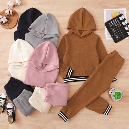 2-piece Kid Boy/Kid Girl Striped Hoodie Sweatshirt and Pants Casual Set Navy big image 2