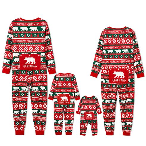 Christmas Polar Bear and Letter All Over Print Red Family Matching Long-sleeve Onesies Pajamas Sets (Flame Resistant)