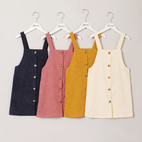 Kid Girl Button Design Solid Color Overall Dress