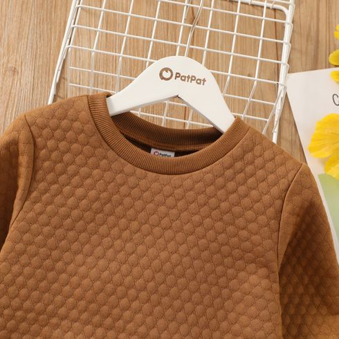 Kid Boy/Kid Girl Casual Textured Solid Color Pullover Sweatshirt Brown big image 2