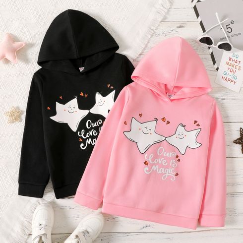 Kid Girl Letter Stars Print Fleece Lined Hoodie Sweatshirt