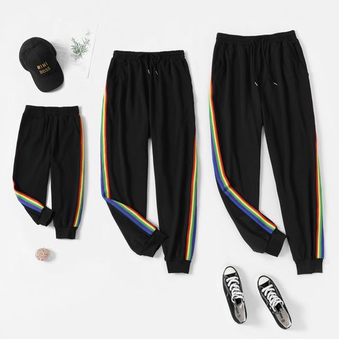 Colorful Striped Side Contrast Trim Family Matching Pants