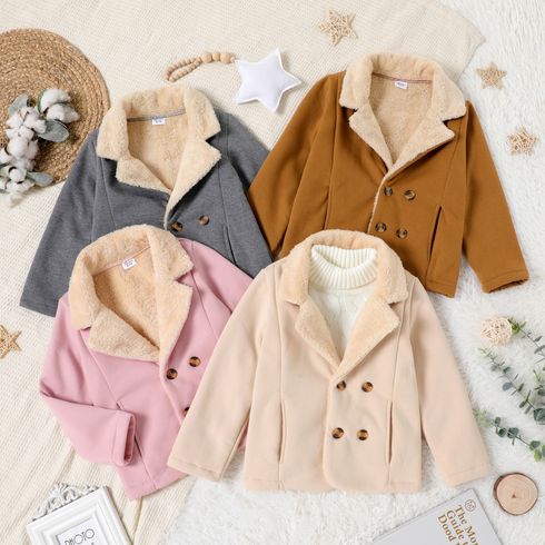 Kid Boy/Kid Girl Double Breasted Lapel Collar Fleece Lined Jacket Coat