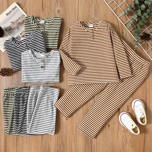 2-piece Toddler Boy Stripe Long-sleeve Henley Shirt and Pants Casual Set