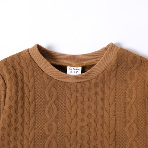 Kid Boy Casual Cable Knit Textured Sweatshirt Khaki big image 3