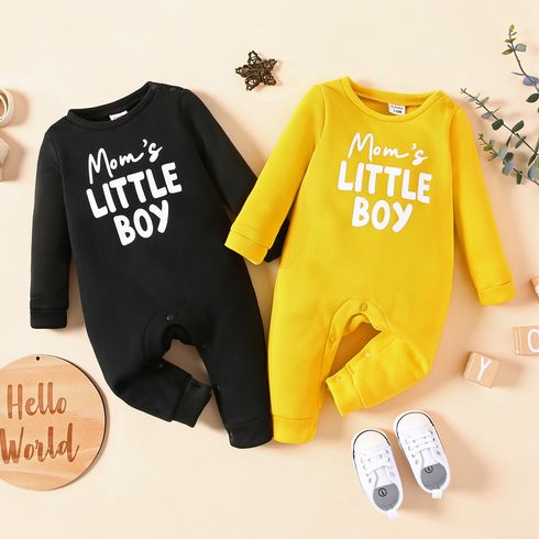 Baby Boy Letter Print Solid Long-sleeve Jumpsuit