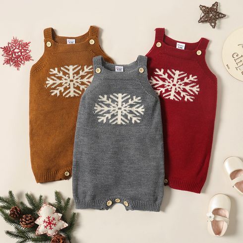 Baby Girl Snowflake Pattern Knit Overalls