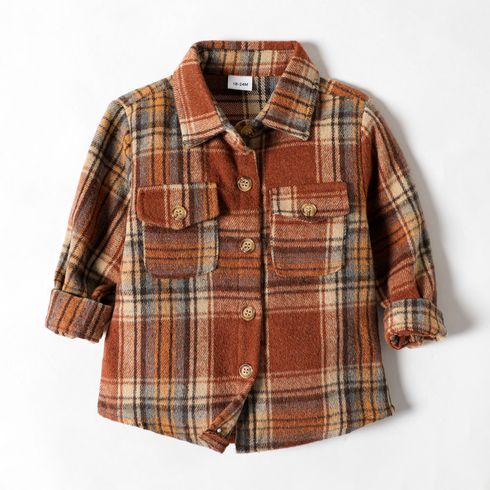 Toddler Boy Lapel Collar Button Design Plaid Shirt Jacket
