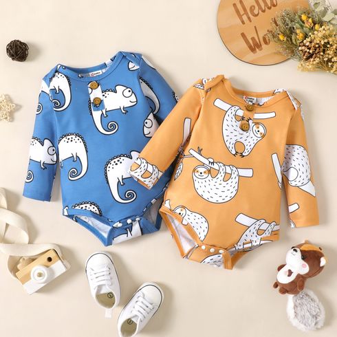 Baby Boy Apricot/Blue All Over Animal Print Long-sleeve Romper