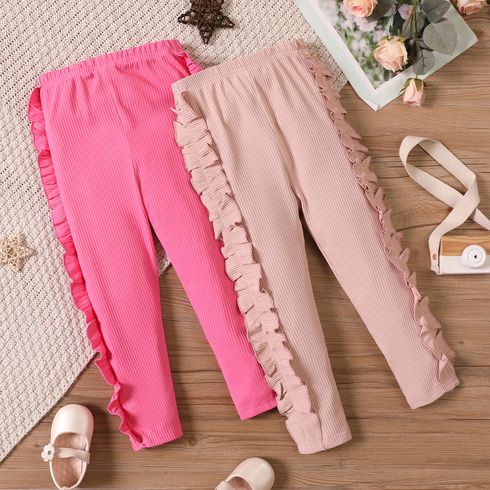 Toddler Girl Ruffled Solid Color Ribbed Elasticized Pants
