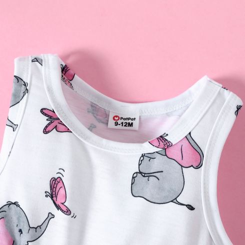 2pcs Baby Girl Pink Long-sleeve Cardigan with Cartoon Elephant and Butterfly Print Sleeveless Dress Set Pink big image 5