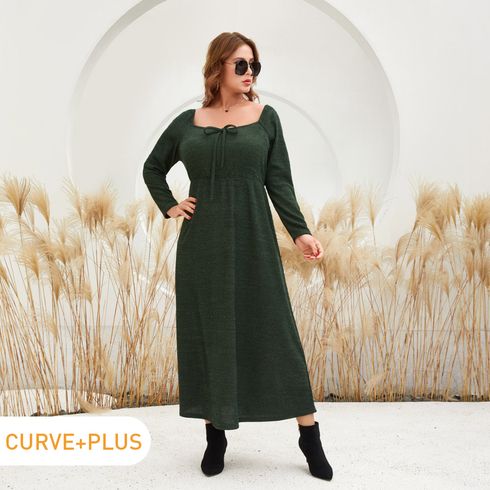 Women Plus Size Elegant Sweetheart Collar Bowknot Design Long-sleeve Dress